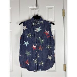 Quizz Womens Vintage Star Print Sleeveless Denim Shirt Size M